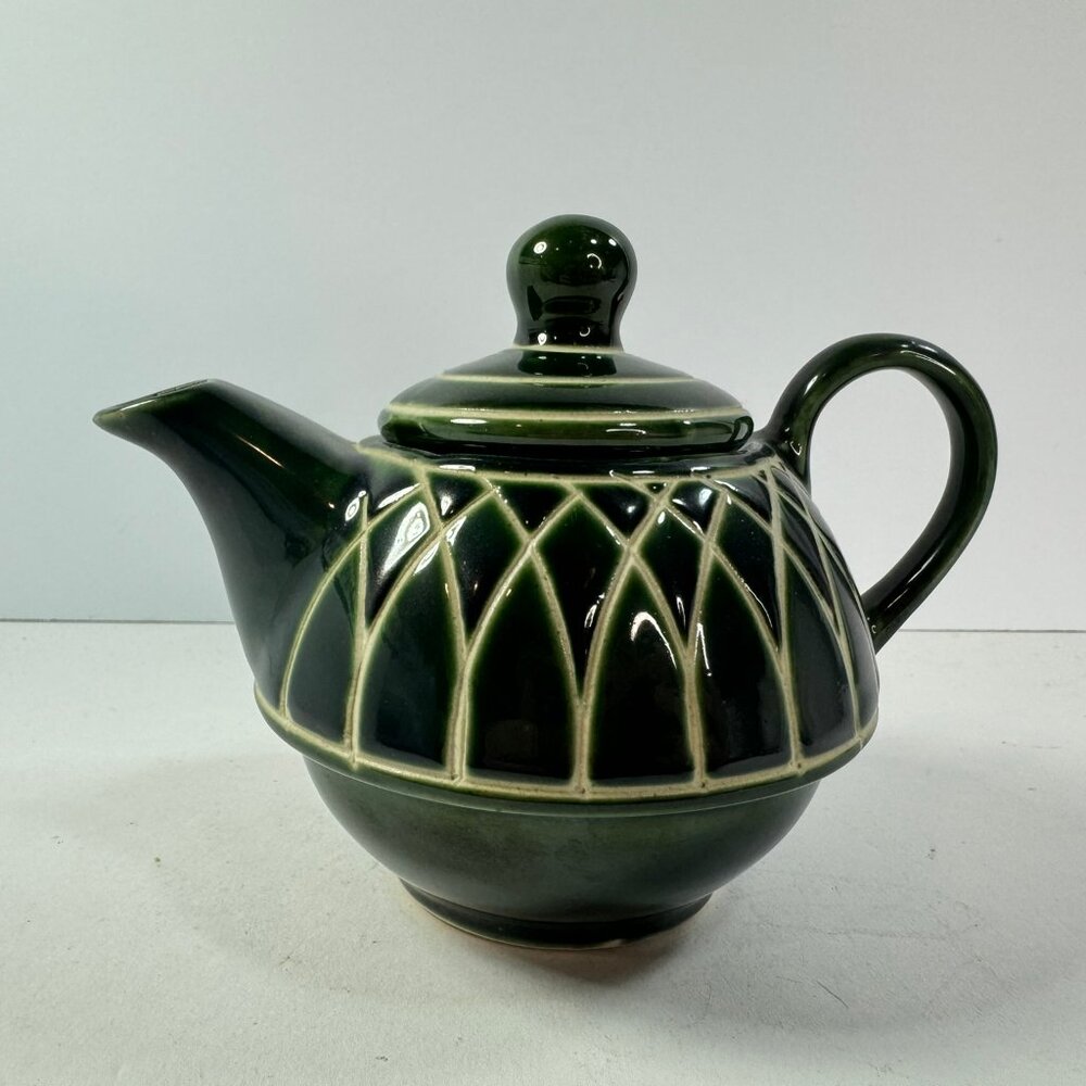 Vtg Dark Green Single Cup Small Teapot 4.75" tall